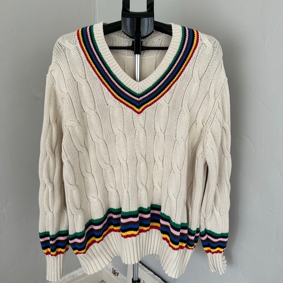 Rowing Blazers for Target Cable Knit V-Neck Sweater with Multicolor Stripes - Picture 1 of 2